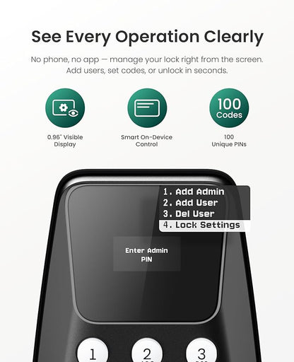 DESLOC C100 Keyless Entry Door Lock with Keypad, Smart Deadbolt Lock for Front Door with 2 Keys, Auto Lock, Easy Installation, 100 PIN Codes, IP54 Waterproof, BHMA Grade 3, Black