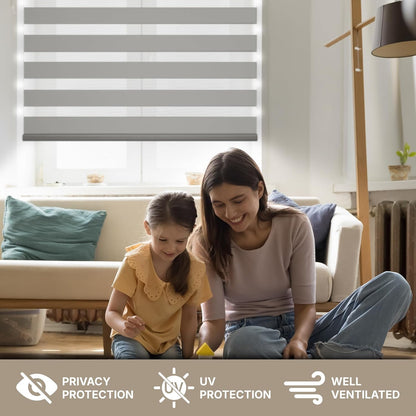 HESTIA Cordless Zebra Blinds Light Filtering Roller Shades Blackout Indoor Window Blind for Home Office,White,24" W x 48" H