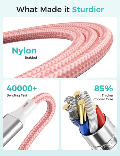 2Pack Travel Essentials Multi Charging Cable for Watch Charger 4 in 1 Fast Charger Camping Essentials USB C/L/Micro Compatible with Watch Series 10-1/SE/Ultra Phone 16 15/Galaxy Android-4FT/Pink