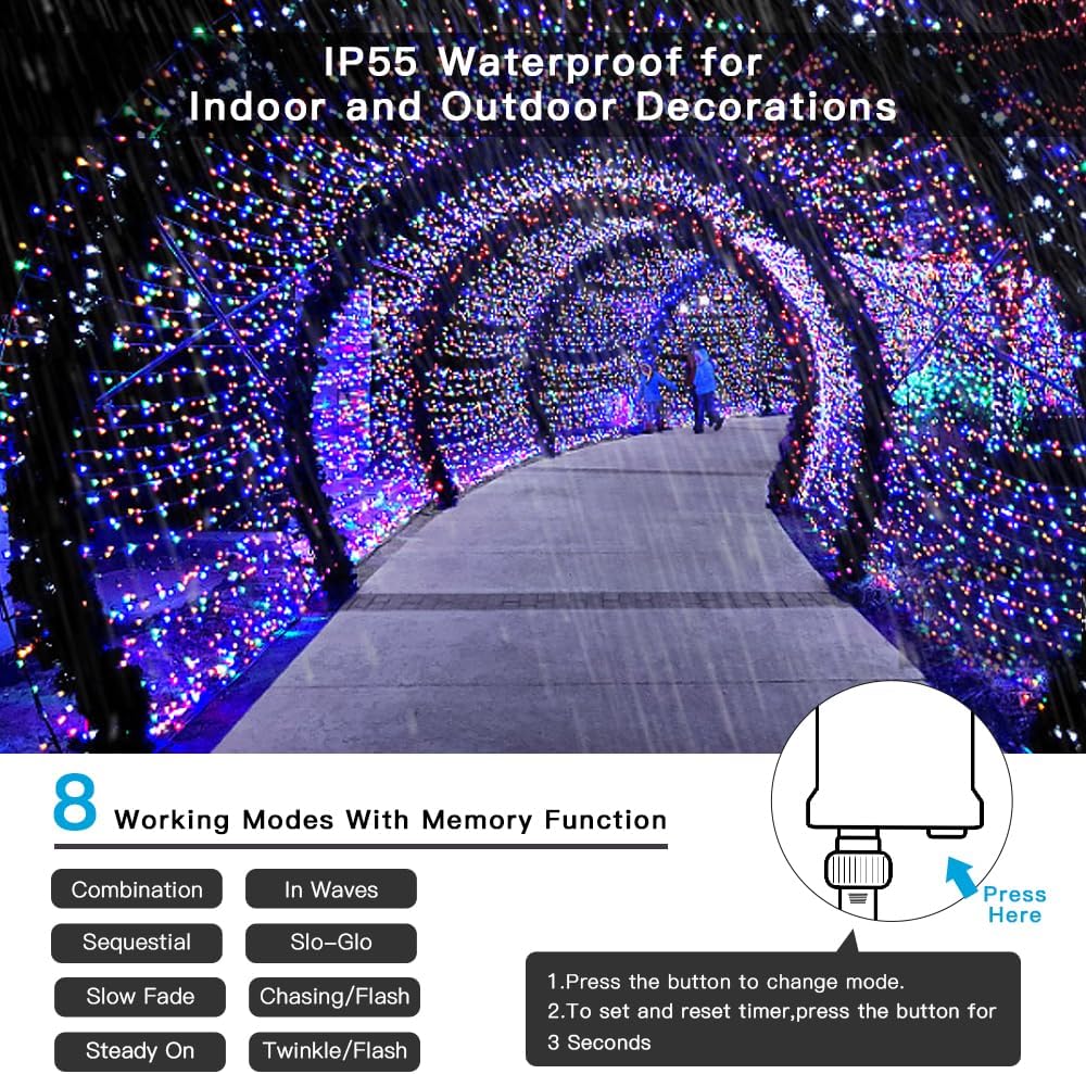 AmyHomie Halloween Lights Outdoor, 300LED Multicolor Christmas Lights with 8 Lighting Modes, End to End Connectable Fairy String Lights for Indoor Outdoor Christmas Decoration