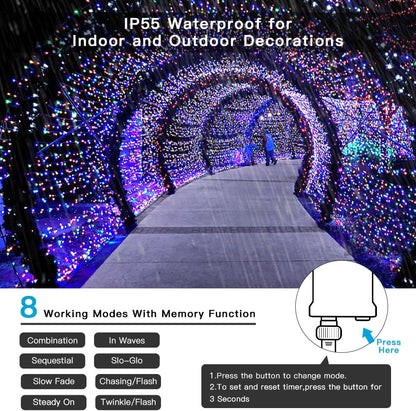 AmyHomie Halloween Lights Outdoor, 300LED Multicolor Christmas Lights with 8 Lighting Modes, End to End Connectable Fairy String Lights for Indoor Outdoor Christmas Decoration