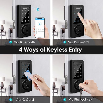 GEONFINO Smart Door Lock Keyless Entry Door Lock with Handle, Black Fingerprint Lock, Smart Deadbolt for Home, Apartment