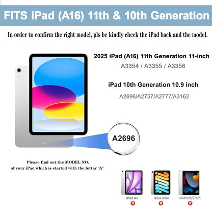 Keyboard Case for iPad (A16) 11-inch 2025/10.9 inch 10th Gen 2022, iPad 11th/10th Generation Case with Keyboard, Built-in Pencil Holder, Wireless Backlit Detachable