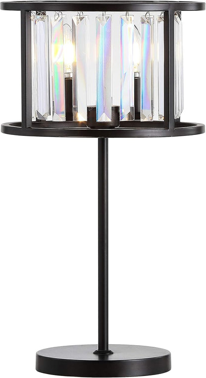 JONATHAN Y 21.5" Oil Rubbed Bronze 2-Light Metal and Crystal Table Lamp, Traditional Geometric Bedside Lamp with Linear Crystals for Living Room, LED Bulbs Included JYL9053A