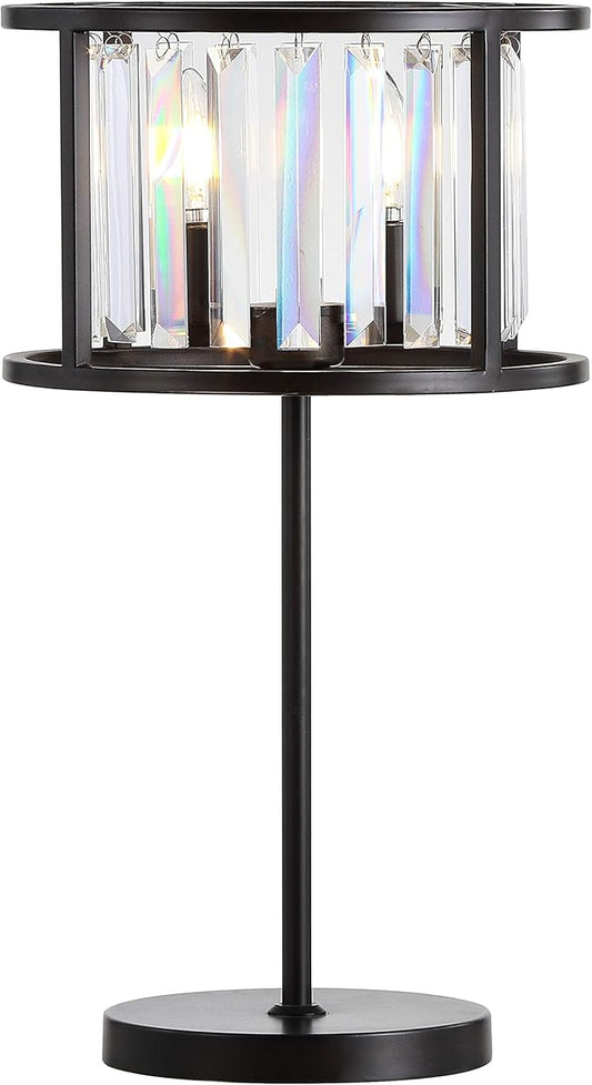 JONATHAN Y 21.5" Oil Rubbed Bronze 2-Light Metal and Crystal Table Lamp, Traditional Geometric Bedside Lamp with Linear Crystals for Living Room, LED Bulbs Included JYL9053A