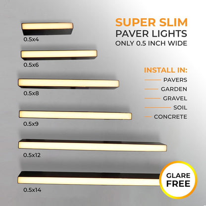 LUMENGY Paver Light Slim 0.5x18 Inch Glare-Free 2700K Warm White, Steel Brick Lighting for Pavers, Walls, Driveway & Pathway Borders, Waterproof IP67, 12V AC/DC Drive-Over Rated