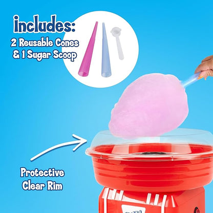 Kool-Aid Cotton Candy Machine - Fun Cotton Candy Machine for Kids with 2 Reusable Cones, 1 Sugar Scoop, and 1 Extractor Head – Red