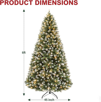 Hykolity 6 ft Prelit Christmas Tree with 250 LED Warm White Lights, Partially Snow Flocked Artificial Tree, 1032 PVC Branches, Metal Stand and Hinged Branches, Holiday Decoration for Home