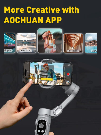 Gimbal Stabilizer for Smartphone with Face/Object Tracking for iPhone 15 14 Pro Max Android,3-Axis Foldable Phone Gimbal w/Built-in Light,1/4 Threads for TikTok YouTube Vlogging(Smart X Grey)