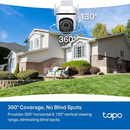 Tapo 3K 5MP Outdoor Pan/Tilt Security Wi-Fi Camera – 360° View, Free Person/Vehicle Detection, Starlight Color Night Vision, IP66, Sound and Light Alarm, Works w/Alexa and Google Home, VistaCam 360°