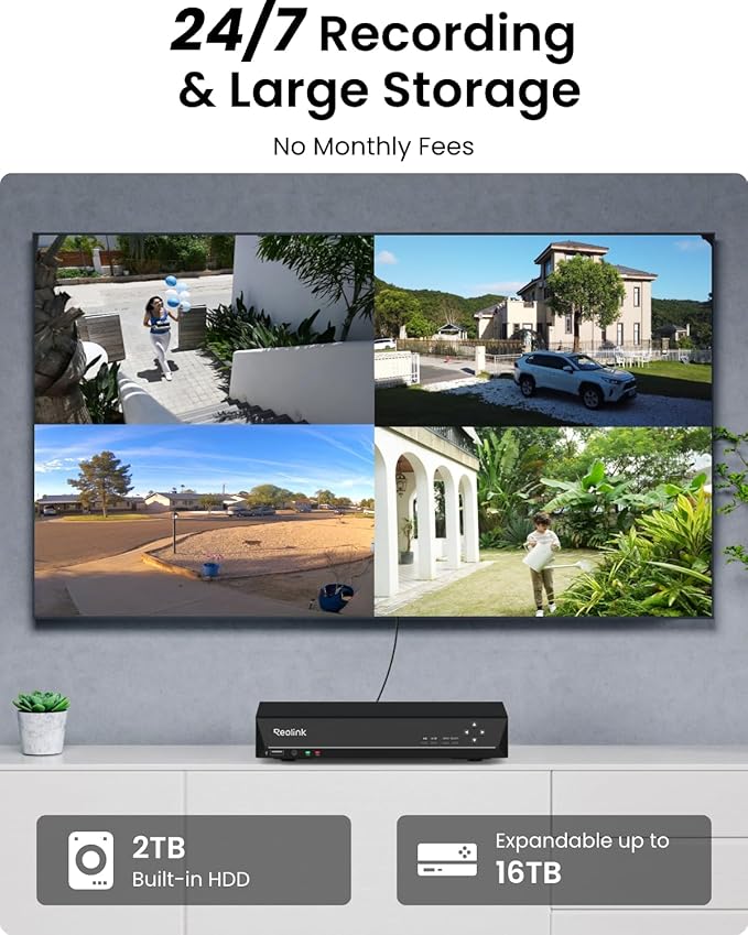 REOLINK 8CH 4K Security Camera System, 6pcs H.265 Bullet Wired PoE Cameras for Home Security Outdoors, Smart Person Vehicle Detection, 8CH NVR Recorder with 2TB HDD for 24-7 Recording, RLK8-800B6