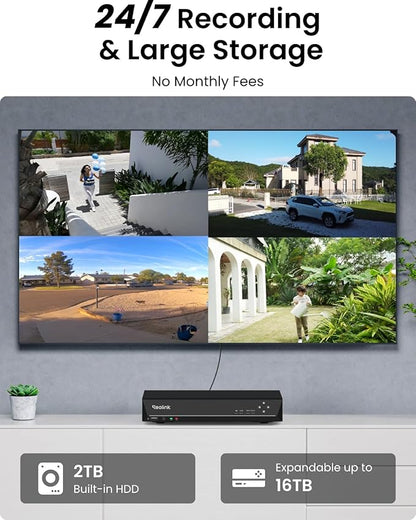 REOLINK 8CH 4K Security Camera System, 6pcs H.265 Bullet Wired PoE Cameras for Home Security Outdoors, Smart Person Vehicle Detection, 8CH NVR Recorder with 2TB HDD for 24-7 Recording, RLK8-800B6