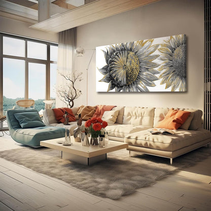 Framed Wall Art for Living Room Sunflowers Wall Decor Large Wall Decorations Black Artwork Flowers Prints Pictures for Home Office 29"x58"