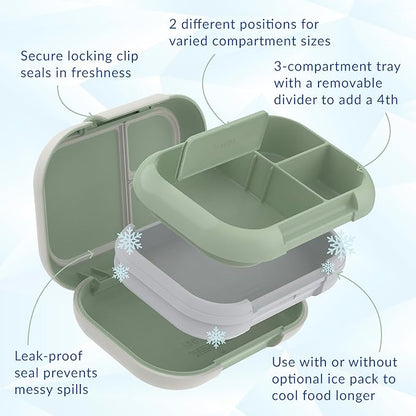 Bentgo Chill Max Leak-Proof XL Lunch Box - Included Ice Pack Keeps Food Cold; 5-Cup Capacity for Adults & Ages 8+, 3 or 4 Compartment Bento Box, BPA-Free, Dishwasher Safe (Clay Green & Gray)