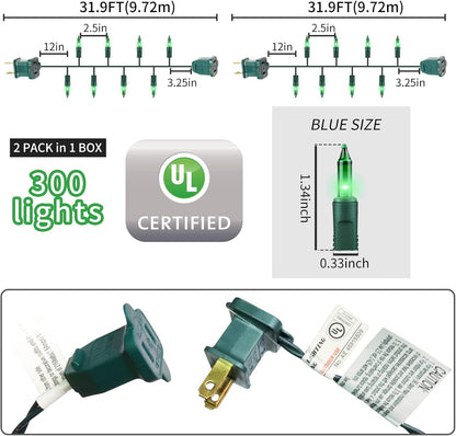 Green Wire,Green Incandescent Bulb 300 Mini String Lights for Indoor Christmas Tree Garland Birthday Wedding Party Festival Decoration