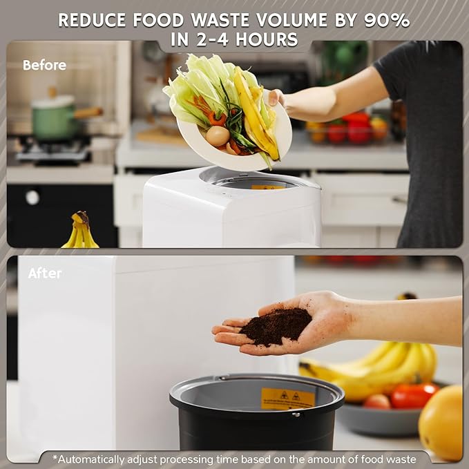 Airthereal Bundle | Revive Electric Kitchen Composter White and 1 Spare Bucket + Lid, 2.5L Capacity with SHARKSDEN® Tri-Blade, Turn Food Waste and Scraps into Dry Compost Fertilizer