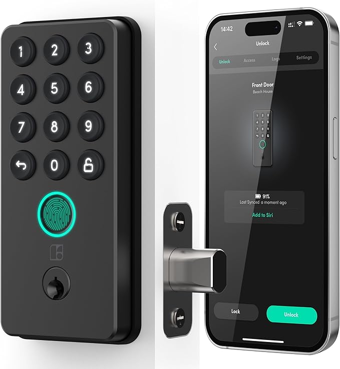 igloohome (New!) Deadbolt Go Smart Lock w/Fingerprint, Digital Keys, Remote PIN Codes, WiFi Bridge (Sold Separately) - Tested to ANSI Standards, Easy to Install (Matte Black)