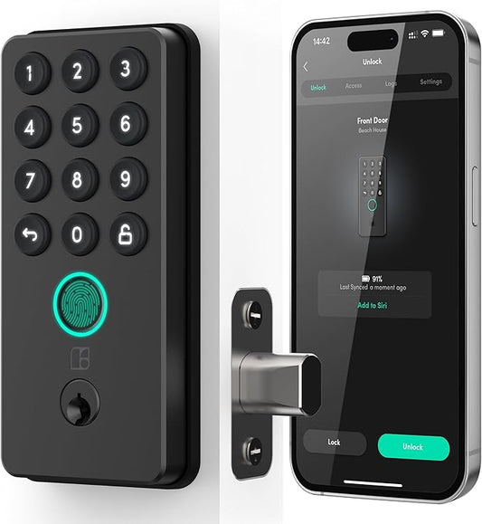 igloohome (New!) Deadbolt Go Smart Lock w/Fingerprint, Digital Keys, Remote PIN Codes, WiFi Bridge (Sold Separately) - Tested to ANSI Standards, Easy to Install (Matte Black)