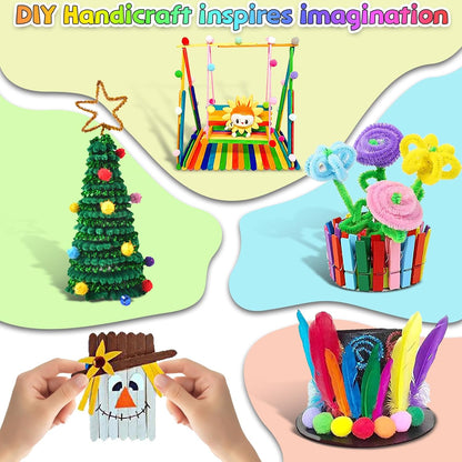 Sundaymot Arts and Crafts Supplies for Kids, 2000+Pcs DIY Craft Kits, Ages 6-10, Unisex, Multicolor, Modern, Includes Oxford Cloth Bag, Safetu Scissors