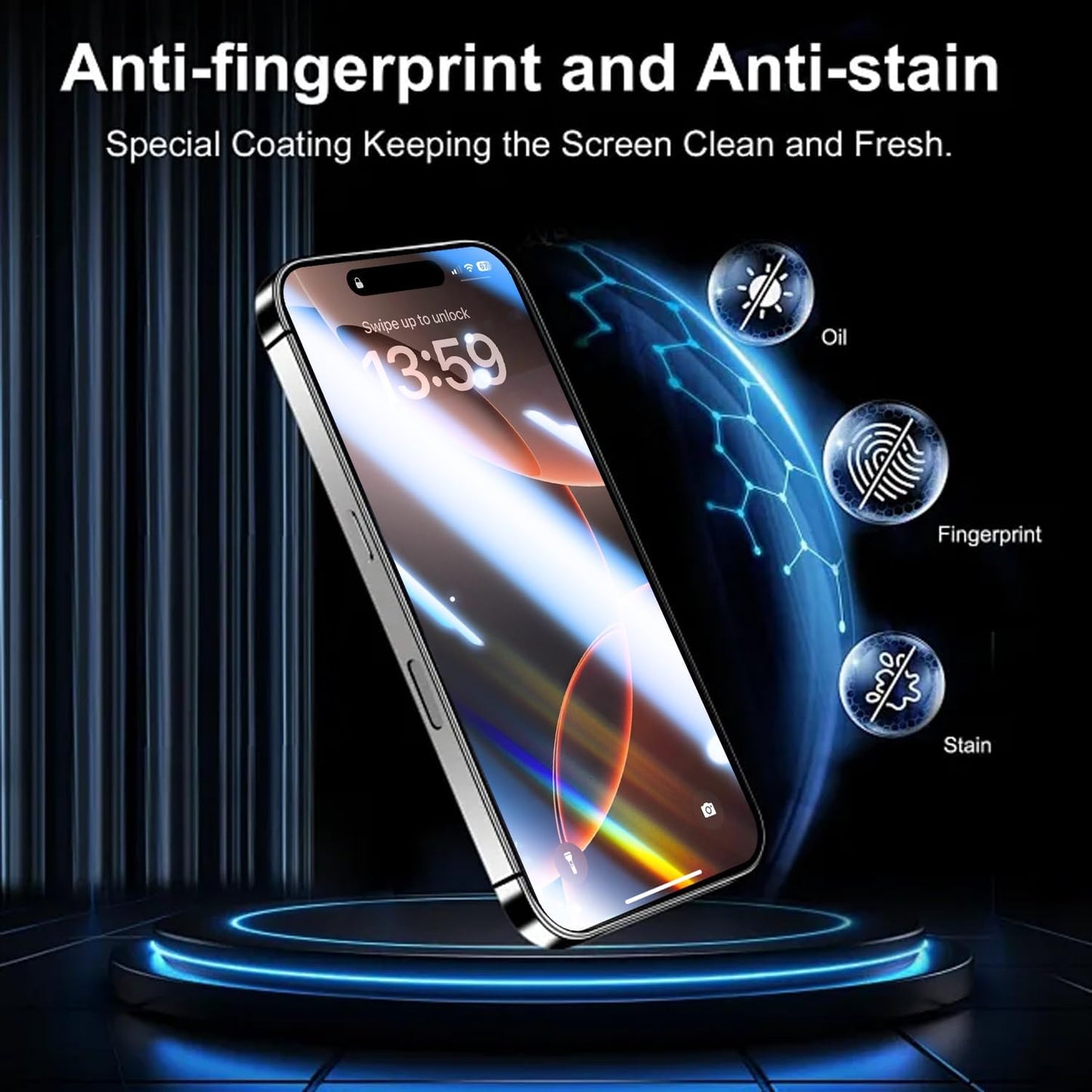 OneFish Privacy Screen Protector for iPhone 15 Pro, Full Edge Coverage 6.1" 15, Bubble Free, Easy Installation, Auto Dust-Elimination, 2 Pack