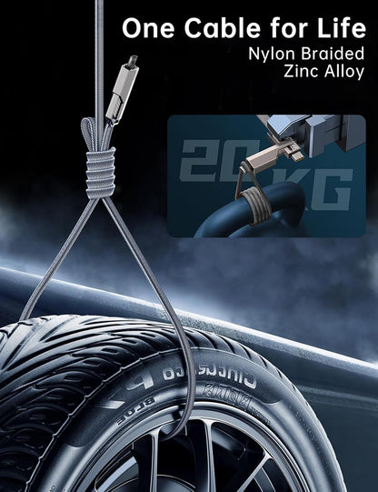 【One is Enough】 4-in-1 USB C to Micro Cable, High-Speed Charging & Fast Data Transfer,CarPlay & Android Auto Support Multi Charger Cord Combo Micro/Type C/USB A for iPhone/Samsung/iPad,3FT