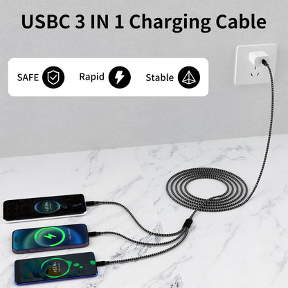 USB C Multi Charging Cable [2Pack 4FT], 3 in 1 Charging Cable Nylon Braided USB-C Multiple Charger Cord with Type-C, Micro USB and IP Port for iPhone 16/15 Series/Cell Phones and More