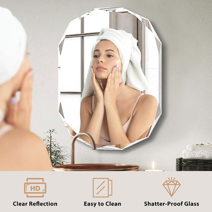 Bathroom Mirrors for Over Sink, Round Frameless Mirrors for Wall, 24x36 Inch Beveled Bathroom Mirror, Bathroom Vanity Circle Mirror for Bedroom Living Room Entryway Home Decor