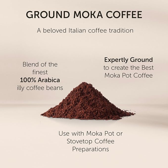 illy Ground Moka Coffee, Intenso Dark Roast, 100% Arabica, Premium Italian Coffee, Pre-Ground for Moka Pot or Stovetop Brewing, 8.8oz, 6 Pack