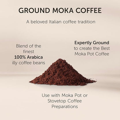 illy Ground Moka Coffee, Intenso Dark Roast, 100% Arabica, Premium Italian Coffee, Pre-Ground for Moka Pot or Stovetop Brewing, 8.8oz, 6 Pack