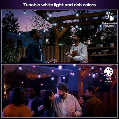 Philips Hue Festavia Globe Outdoor String Lights, White & Color Ambiance, 45ft,16 Bulbs, Dimmable, Control with Hue App or Voice, Bridge Required