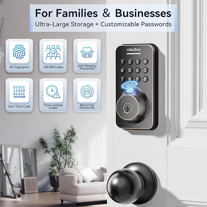 Keyless Entry Door Lock with Handle Set - Built-in WiFi, App Control & Doorbell, Electronic Keypad Deadbolt with One-Time Code, Auto-Locking, Easy to Install, Oil Rubbed Bronze