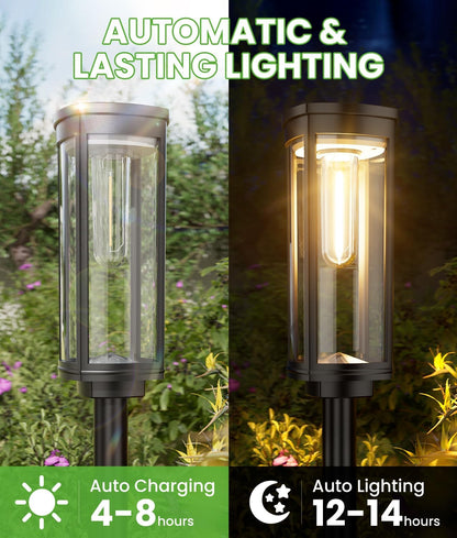 Bright Solar Lights Outdoor 6 Pack, Solar Pathway Lights Waterproof IP65, Auto On/Off Walkway Landscape Lighting, Long Lasting Outdoor Light for Walkway Landscape Path Yard Lawn Patio Decor