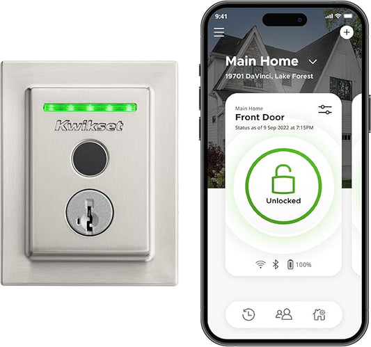Kwikset Halo Touch Fingerprint Wi-Fi Smart Lock, Keyless Entry Door Low Profile Deadbolt, Geofence Auto-Unlock, Grade AAA Certified, No Hub Easy Install, Satin Nickel Lifetime Finish Warranty, Square