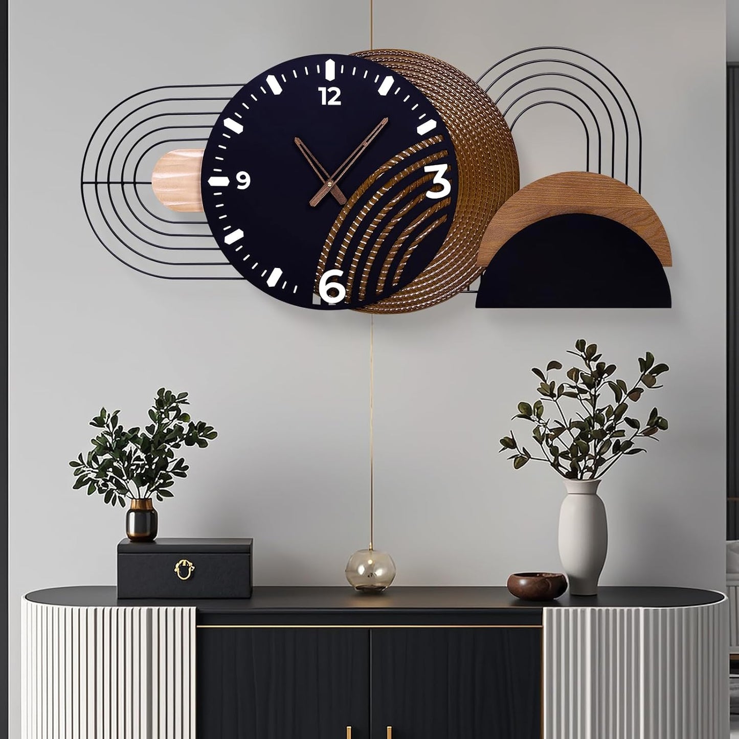 Extra Large Wall Clock, Modern Iron and Metal Decorative Clocks for Living Room, Silent Non-Ticking Big Hanging Clock, Battery Operated Wall Decor Gift Idea-39.3X17.7inch