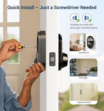Veise Keyless Entry Door Lock, Electronic Keypad Deadbolt, Keyed Entry, Auto Lock, Anti-Peeking Password, Back Lit & Easy Installation Design, Matte Black