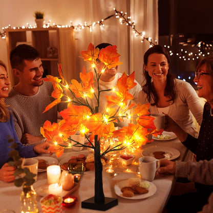 2 Pack Fall Lighted Maple Tree 48 LED Lights Thanksgiving Decoration Artificial Tree Lights 20 inch Battery or USB Powered DIY Table Light for Desktop Autumn Harvest Party Indoor Decor