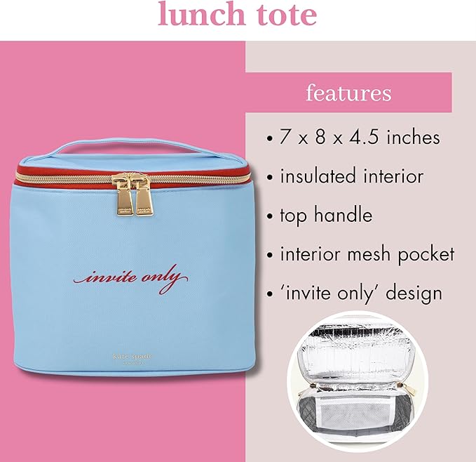 kate spade new york, Insulated Lunch Tote, Small Lunch Cooler, Cute Lunch Bag for Women, Striped Thermal Bag with Double Zipper Close and Carrying Handle (Invite Only)