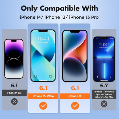 UNBREAKcable Screen Protector for iPhone 14/13/13 Pro [2-Pack] Double Shatterproof Tempered Glass [Easy Installation Frame] [9H Hardness] [99.99% HD Clear] [Bubble Free] for Apple 14/13/13 Pro 6.1''
