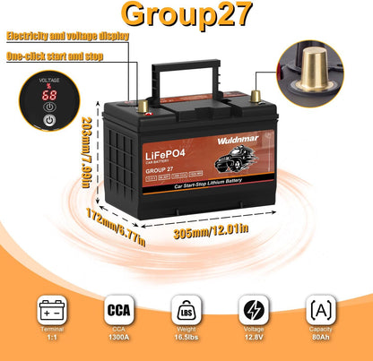 High Performance G27 12V 80AH Lithium Car Start-Stop Battery with 1300CCA and 60 Month Warranty