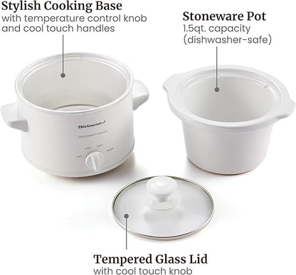 Elite Gourmet MST-250XW Electric Slow Cooker Ceramic Pot Adjustable Temp, Entrees, Sauces, Stews & Dips, Dishwasher Safe Glass Lid & Crock