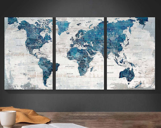 Elixart Wall Art for Living Room Office Wall Decor Pictures for Bedroom World Map Art Large Kitchen Decor 48"X24" Motivational Painting for Dining Room Wall Decorations