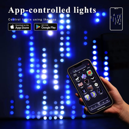 JMEXSUSS App-Controlled Color Changing Curtain Lights, 400 LED RGB String Lights for Halloween, Bedroom, Window, Wall, Party, Backdrop, Christmas, Indoor, and Outdoor Decorations, 6.5x6.5ft