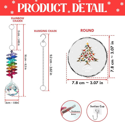 Personalized Christmas Ornament – Custom Holiday Tree Design with Birds – Custom Name 2025 – Glass Christmas Tree Ornament with Suncatcher