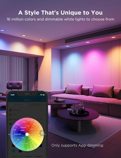 Govee Smart Retrofit Recessed Lighting 6 Inch, Wi-Fi Bluetooth Direct Connect RGBWW Retrofit Can Lights, 65 Scene Modes, Works with Alexa & Google Assistant, 1000 Lumens, 4 Pack