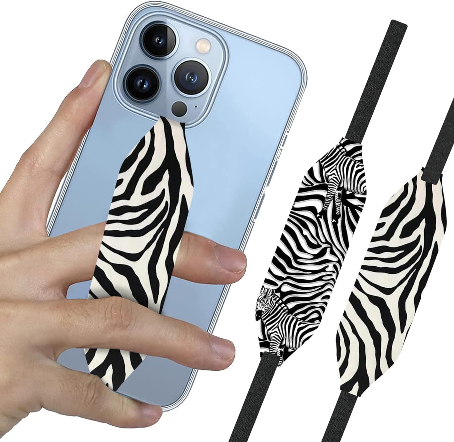 Phone Grip Strap - Reversible Finger Holder for Phone Back, Customizable Anti-Slip Design, Wireless Charging Compatible Detachable Holder for iPhone - Zebra Patterns