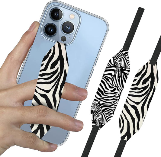 Phone Grip Strap - Reversible Finger Holder for Phone Back, Customizable Anti-Slip Design, Wireless Charging Compatible Detachable Holder for iPhone - Zebra Patterns