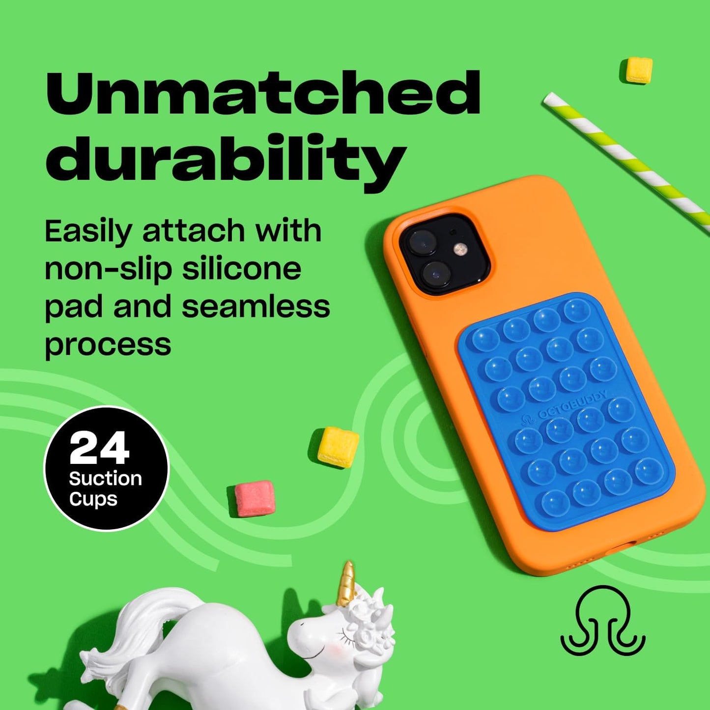 Classic - Silicone Suction Phone Case Adhesive Mount - Hands-Free, Strong Grip Holder for Selfies & Videos - iPhone & Android Compatible - 2.25″ x 3.25″, Blue Ashes