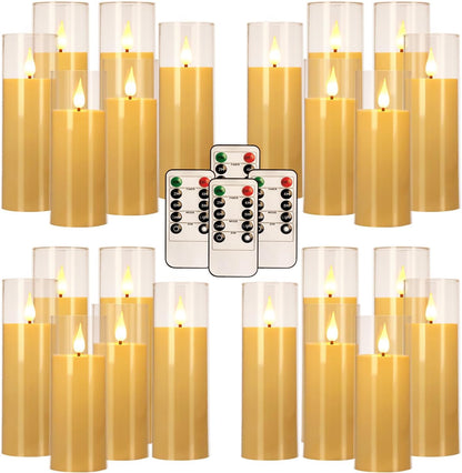 24-Pack Acrylic LED Flameless Pillar Candles with Remote & Timer, Battery Powered - Perfect for Indoor/Outdoor Decor,Wedding,BBQ and Gift - Easily Create a Magical Atmosphere.