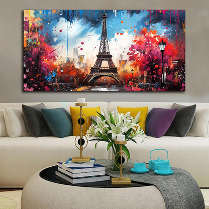 Large Canvas Wall Art Paris Eiffel Tower Decor Modern Graffiti Canvas Prints Ready to Hang for Living Room Bedroom Framed Home Decor Size 30x60