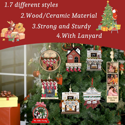Personalized Christmas Ornaments with Names of 2/3/4/5/6/7/8 Custom Family Ornament Customized Xmas Tree Hanging Ceramic Decoration Gift Fireplace